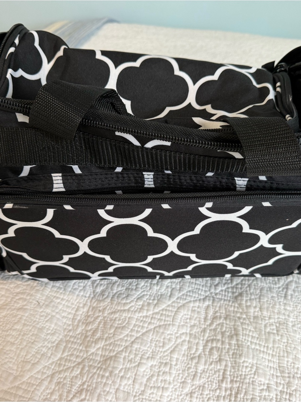 Black and White Geometric Pattern Duffle Bag